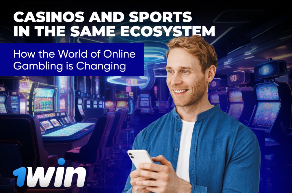 A vibrant scene showcasing a casino and sports venue interconnected, highlighting entertainment and gaming synergy.