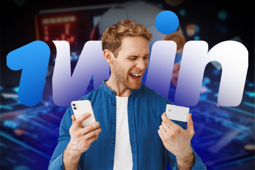 A man holds two cell phones, displaying the word "win" prominently between them.